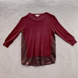 BLL New York Women's Sweater Blouse Top Size S Maroon Burgundy Geometric Pattern